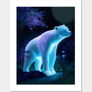 Neon polar bear in garden Posters and Art